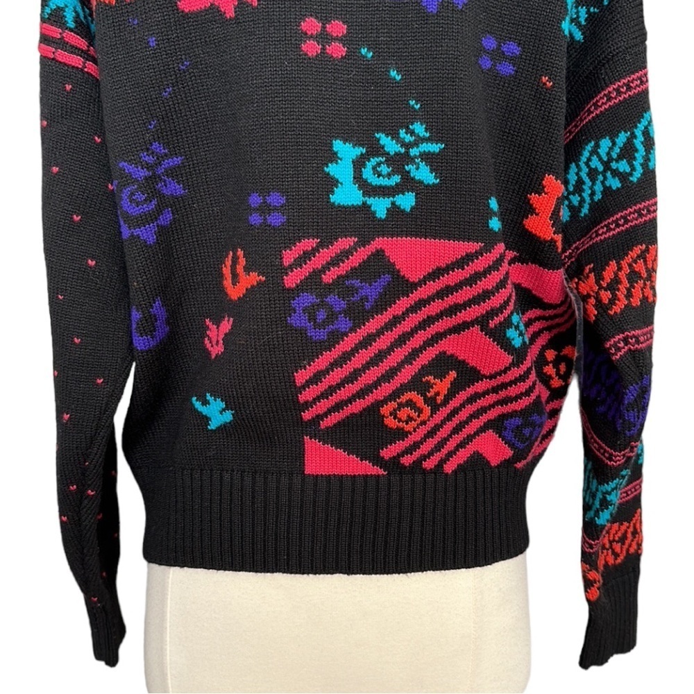 OSSI Skiwear Vintage Sweater 80s Wool Blend‎ Black Pullover Made in Hong Kong M - Picture 10 of 16